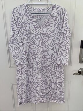 Coolibar Oceanside Tunic Dress M | Lilac White UPF 50+